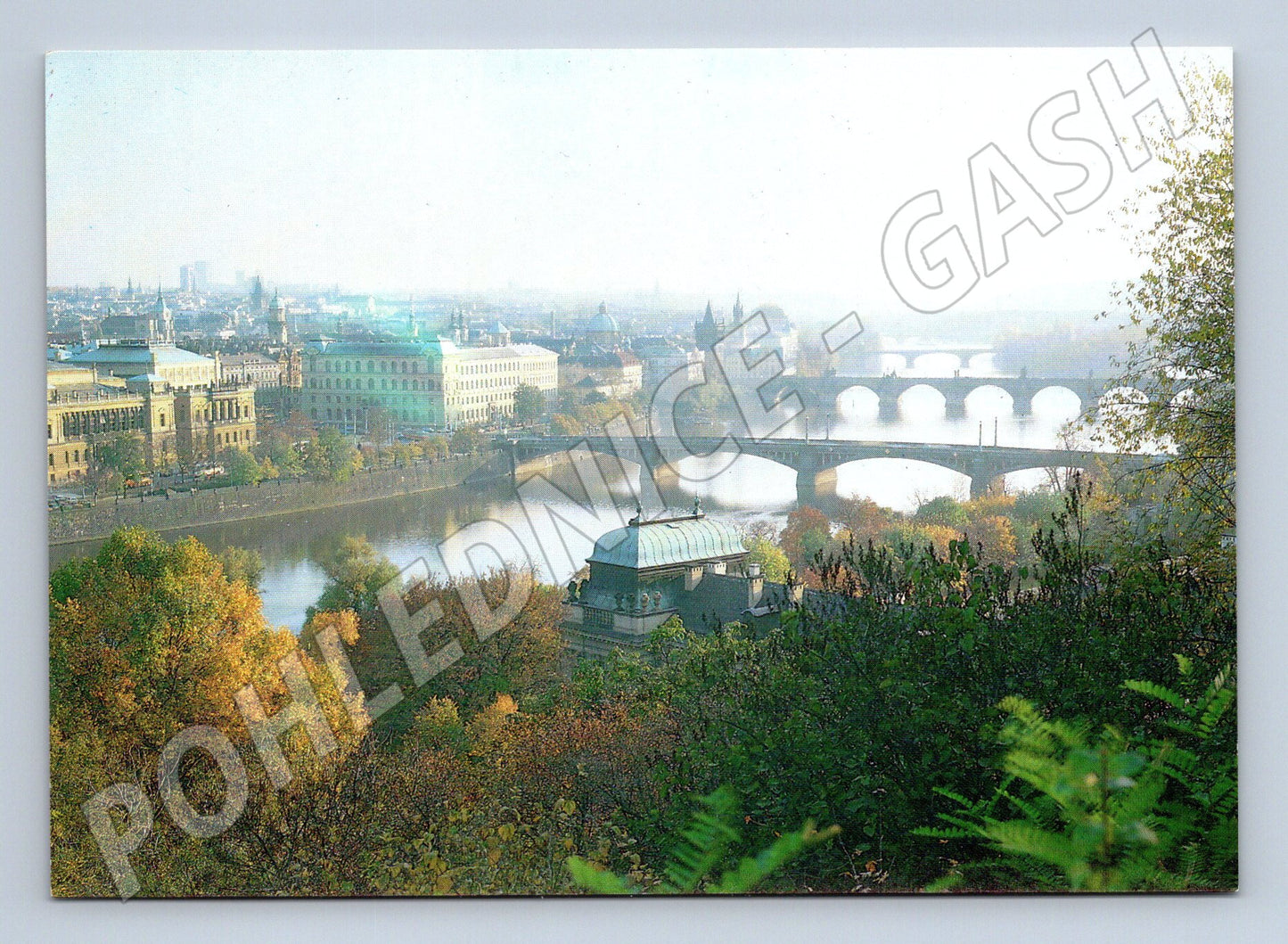 Postcard Prague panorama of the Vltava River and Letná bridges (M5756)