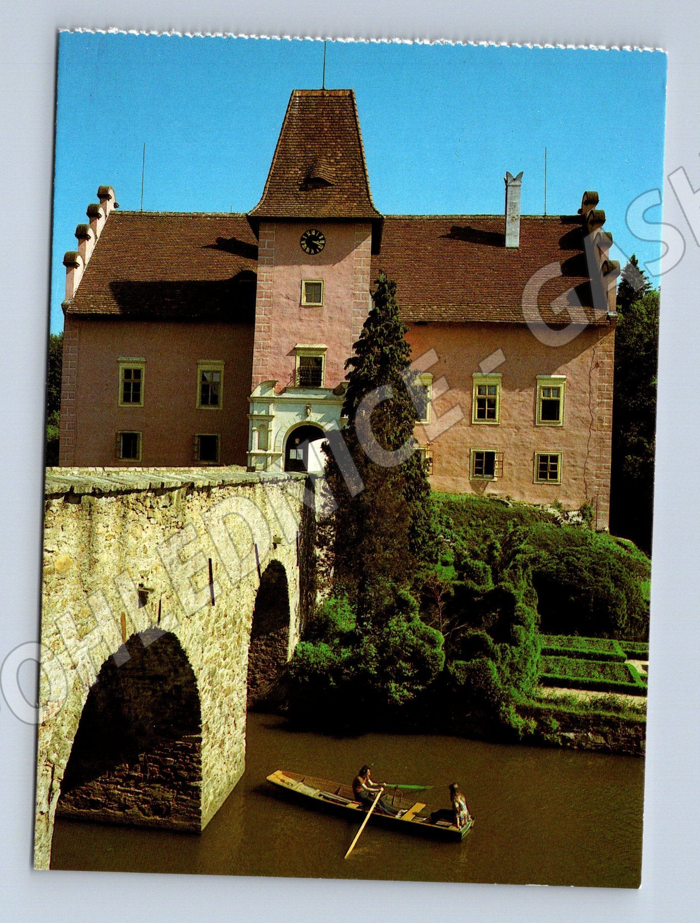 Pohlednice Zámek Červená Lhota s kamenným mostem (M5827)