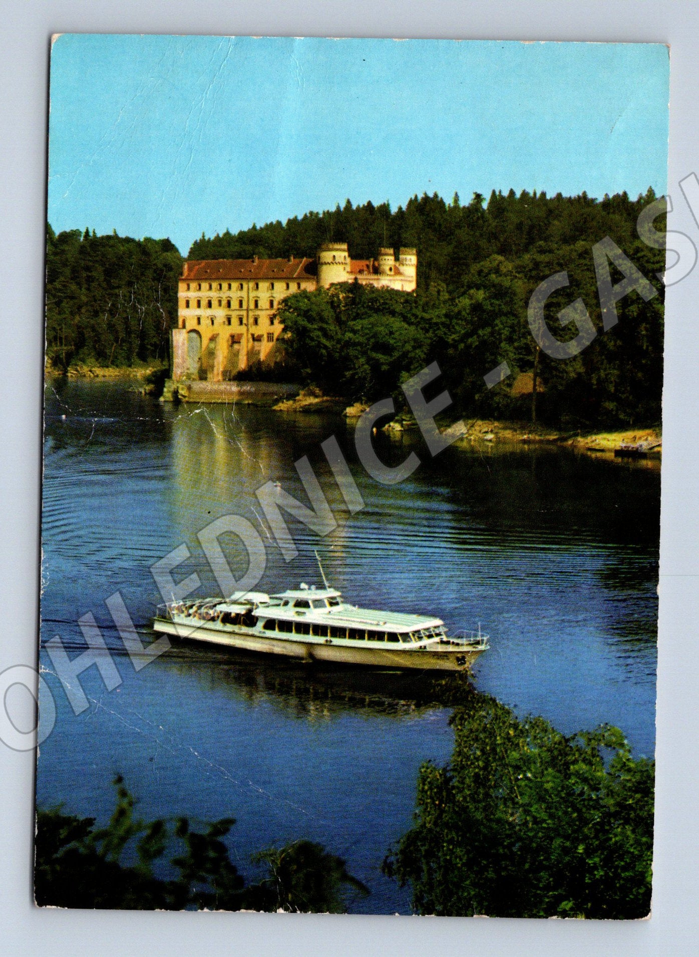 Pohlednice Orlík nad Vltavou zámek s parníkem (M5873)