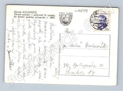 Pohlednice Zámek Konopiště černobílá prošlá (M5879)