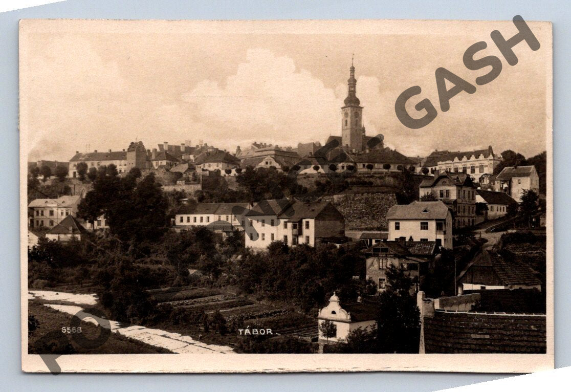 Pohlednice Tábor černobílá s razítkem (M589)