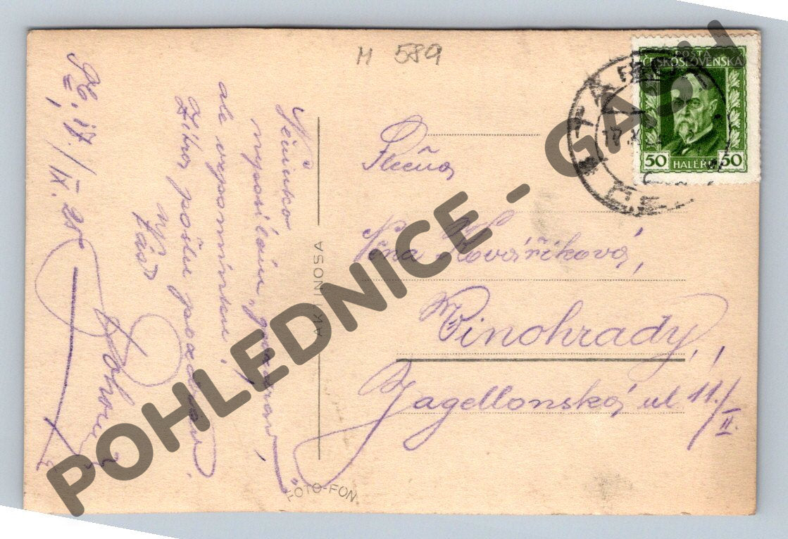 Pohlednice Tábor černobílá s razítkem (M589)