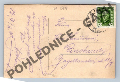 Pohlednice Tábor černobílá s razítkem (M589)