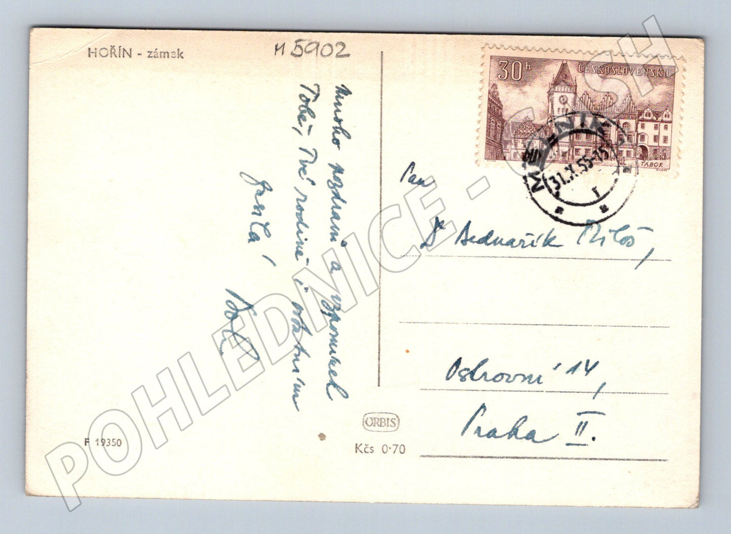 Postcard Hořín Castle used by post (M5902)