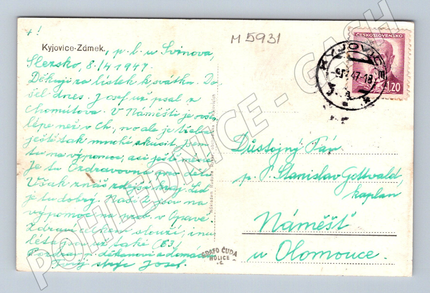 Pohlednice Kyjovice zámek Slezsko čb (M5931)