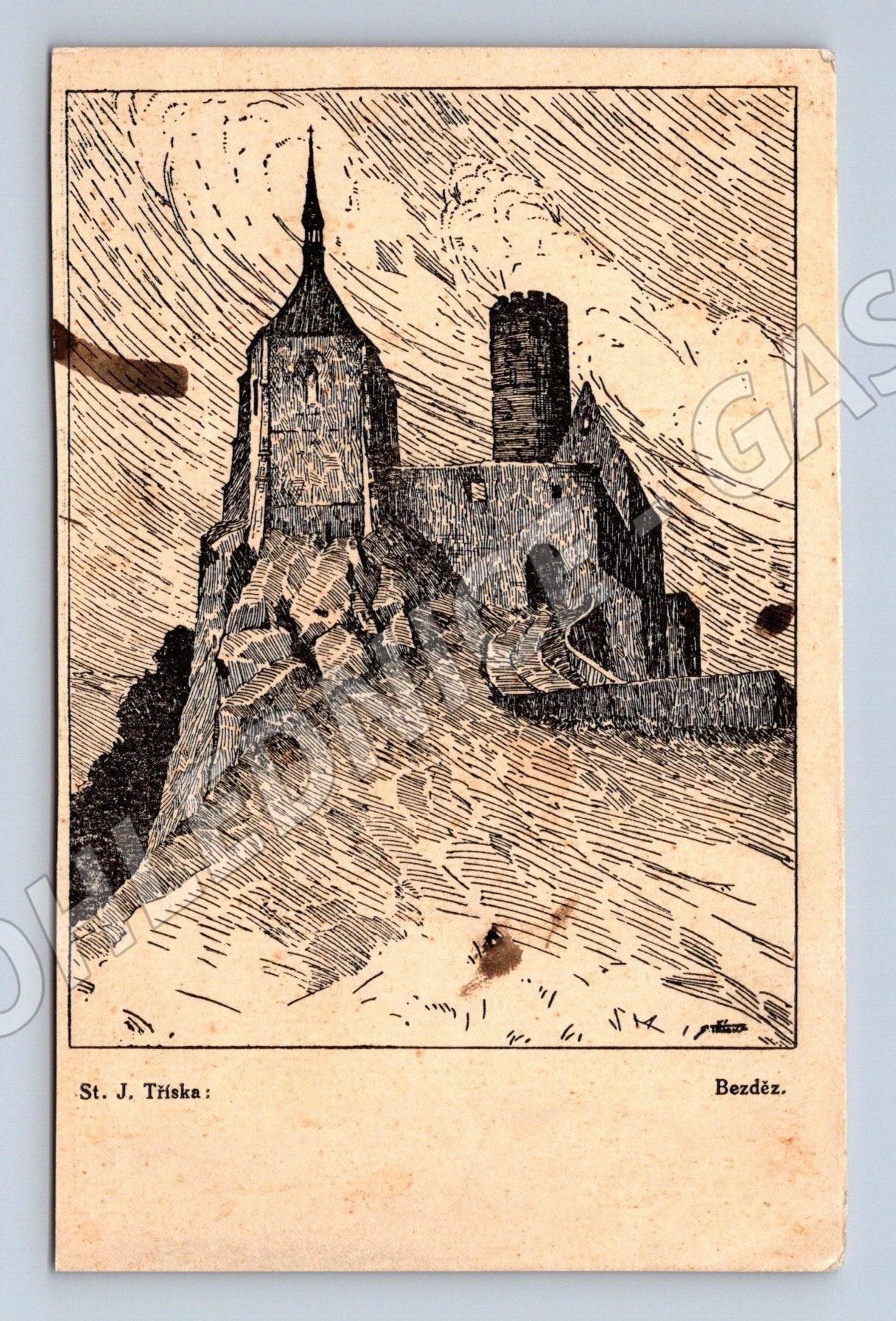 Pohlednice Hrad Bezděz stará kresba (M5945)