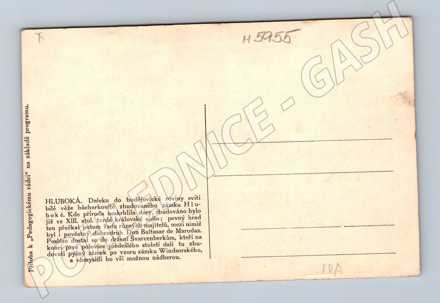 Pohlednice Hluboká nad Vltavou historický zámek (M5955)
