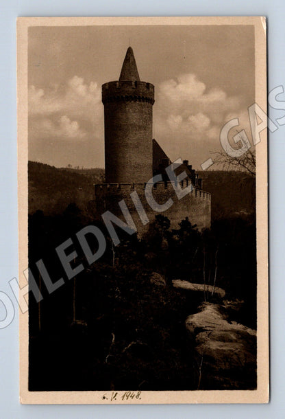 Postcard Kokořín Castle black and white photo (M6013)