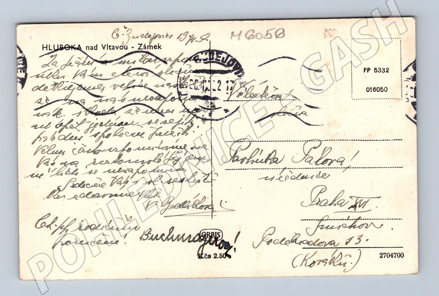 Pohlednice Hluboká nad Vltavou zámek 1952 (M6056)