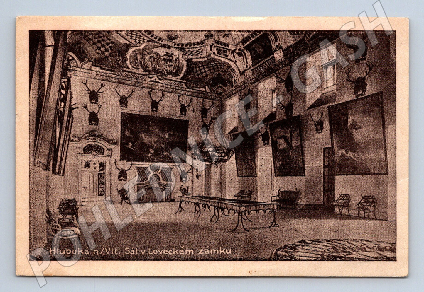 Pohlednice Hluboká nad Vltavou sál loveckého zámku (M6060)
