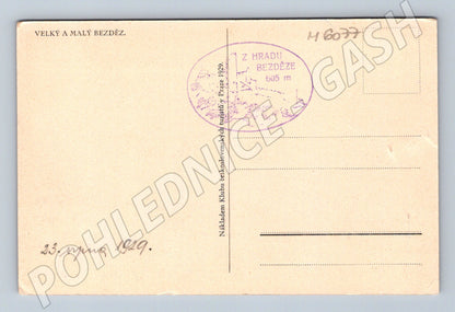 Postcard Bezděz Castle 1929, Czech Post Office stamp (M6077)