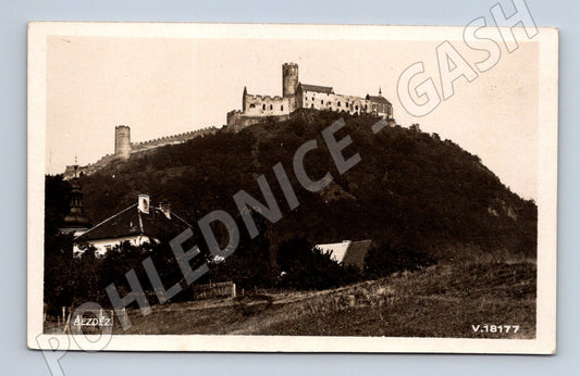 Postcard Bezděz Castle black and white old (M6085)