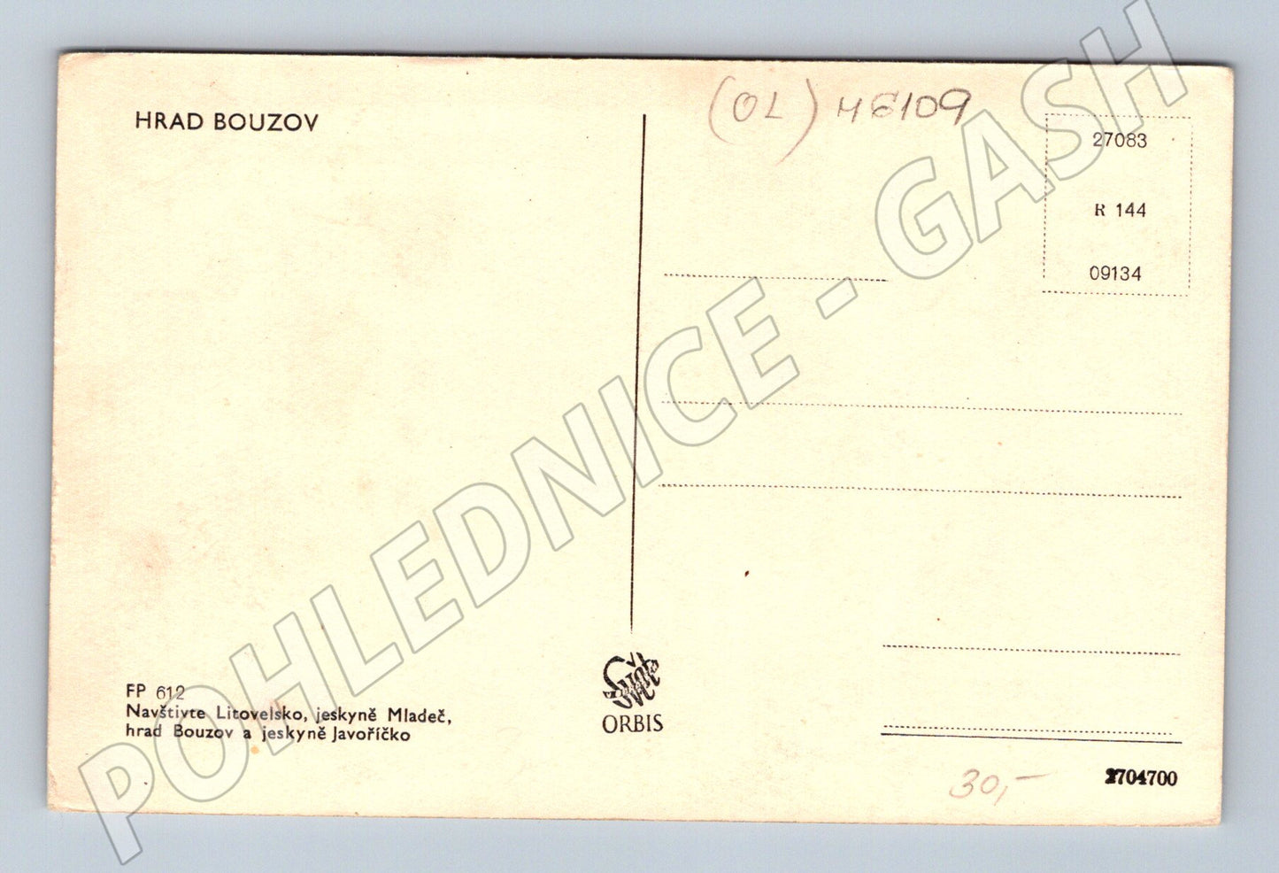 Pohlednice Hrad Bouzov Orbis historická (M6109)
