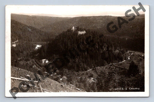 Pohlednice Litice z Chlumu hrad 1928 (M611)