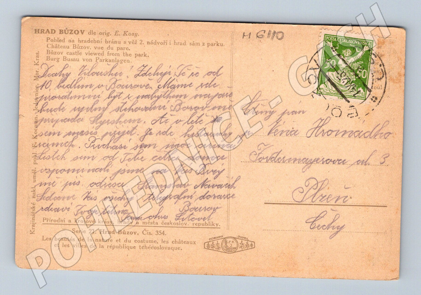 Pohlednice Hrad Bouzov kolorovaná použitá (M6110)