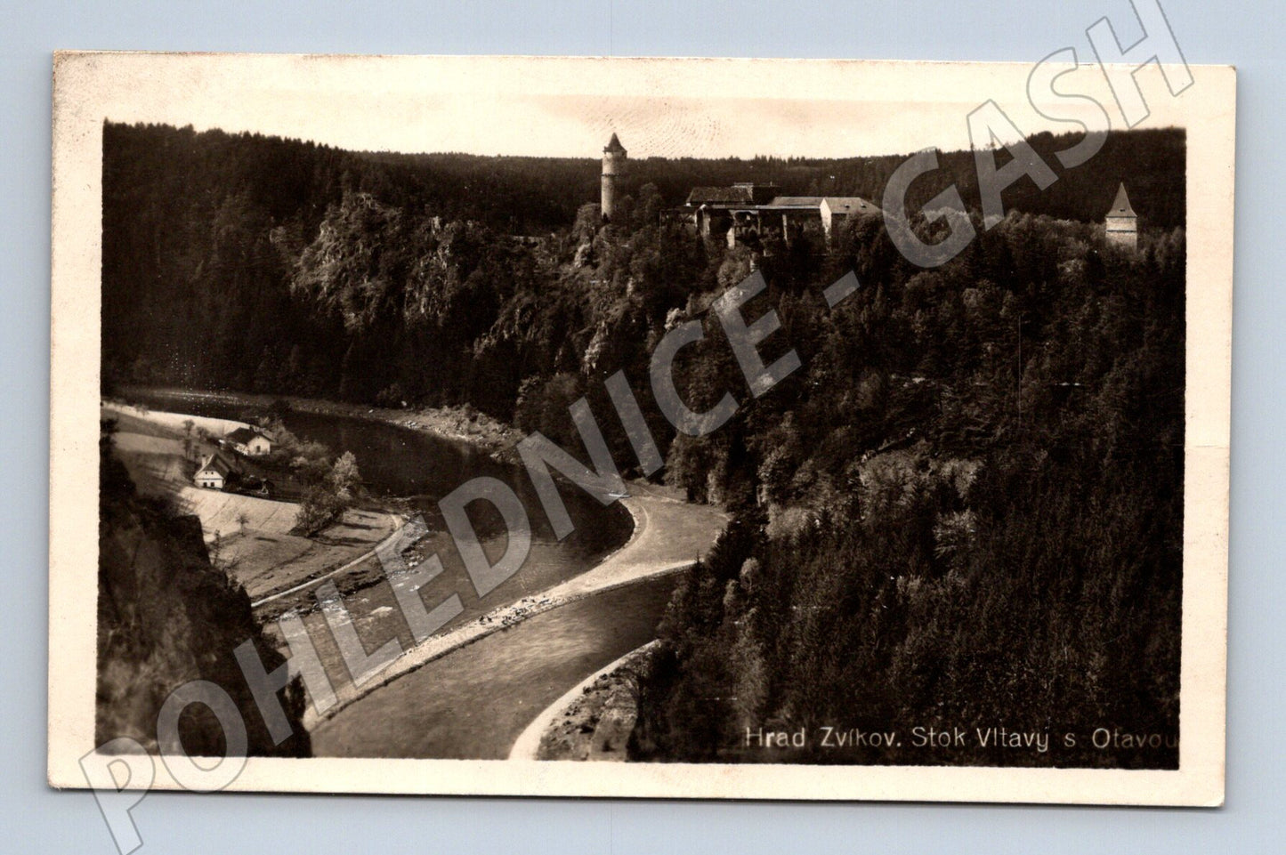 Pohlednice Hrad Zvíkov soutok odeslaná 1948 (M6122)
