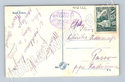 Pohlednice Hrad Zvíkov soutok odeslaná 1948 (M6122)