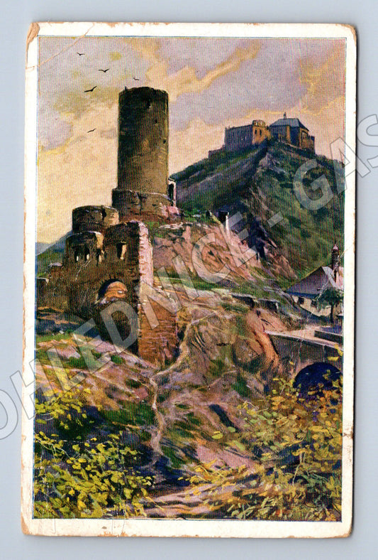 Pohlednice hrady Žebrák Točník malovaný 1932 (M6131)