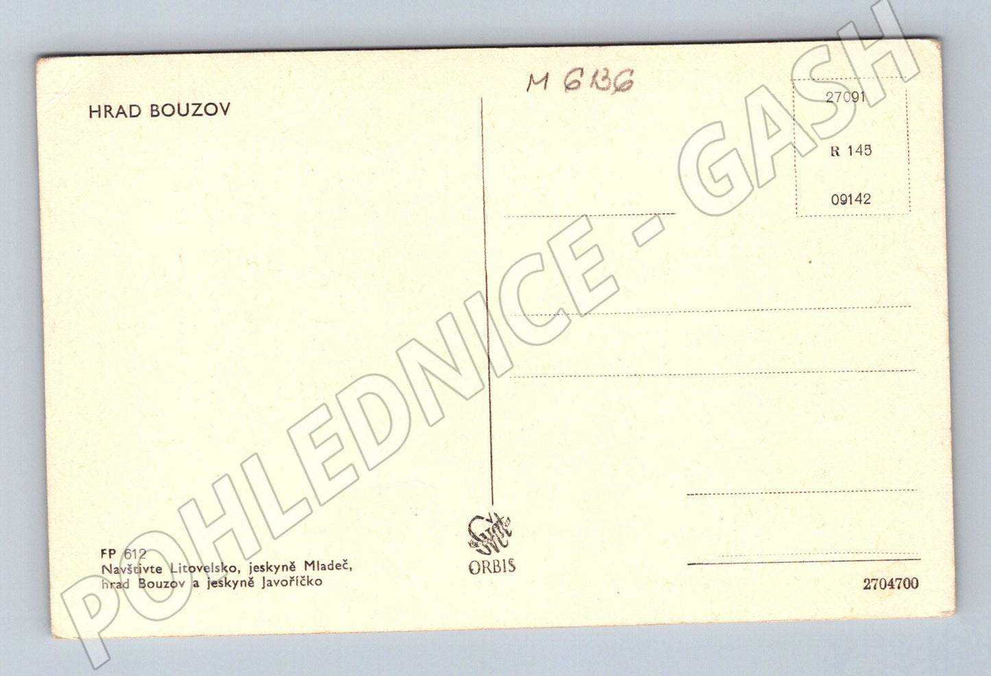 Pohlednice Hrad Bouzov černobílá nepoužitá (M6136)