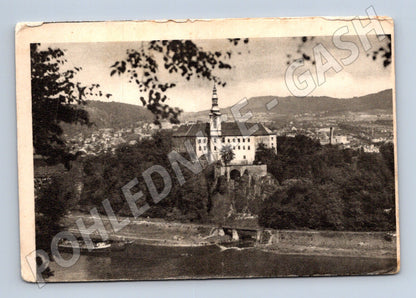 Pohlednice Děčín zámek černobílá starý tisk (M6146)