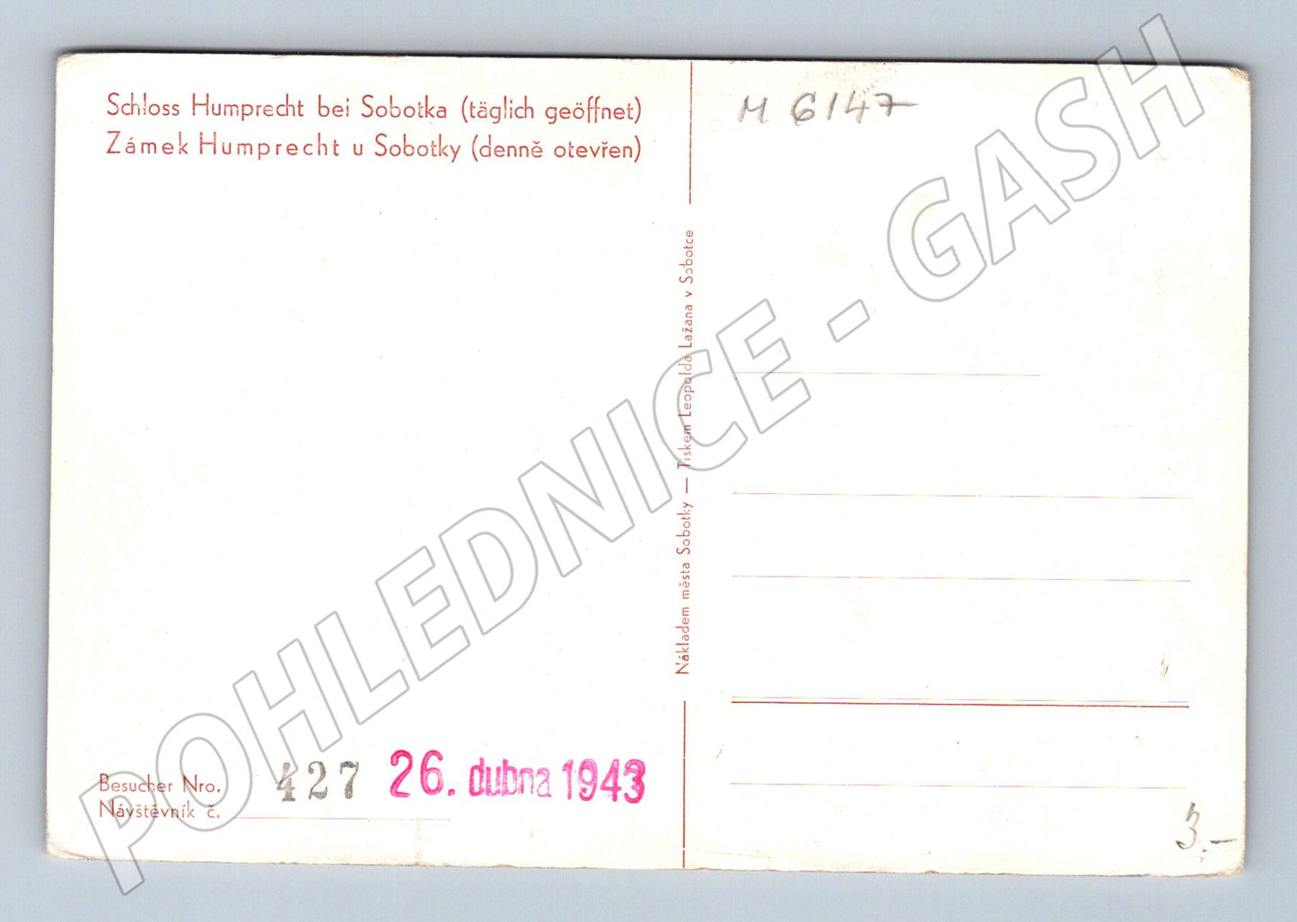 Pohlednice Humprecht zámek 1943 (M6147)