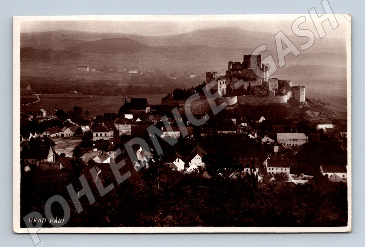 Pohlednice Hrad Rabí čb prošlá známka ČSR (M6159)