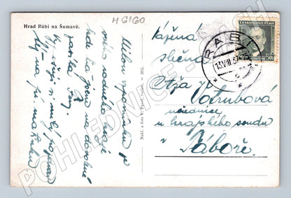 Pohlednice Hrad Rabí 1951 známka razítko (M6160)