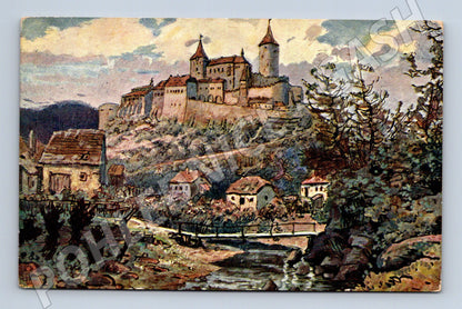 Pohlednice Křivoklát malovaný motiv 1920 (M6200)
