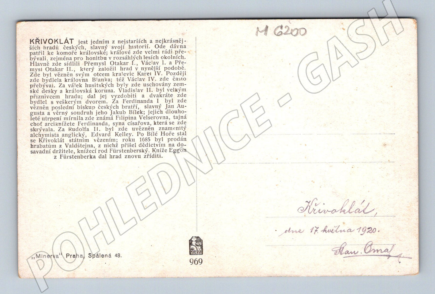 Pohlednice Křivoklát malovaný motiv 1920 (M6200)