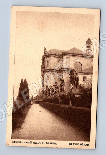 Pohlednice Kuks památky Braun hlavní terasa 1918 (M6226)