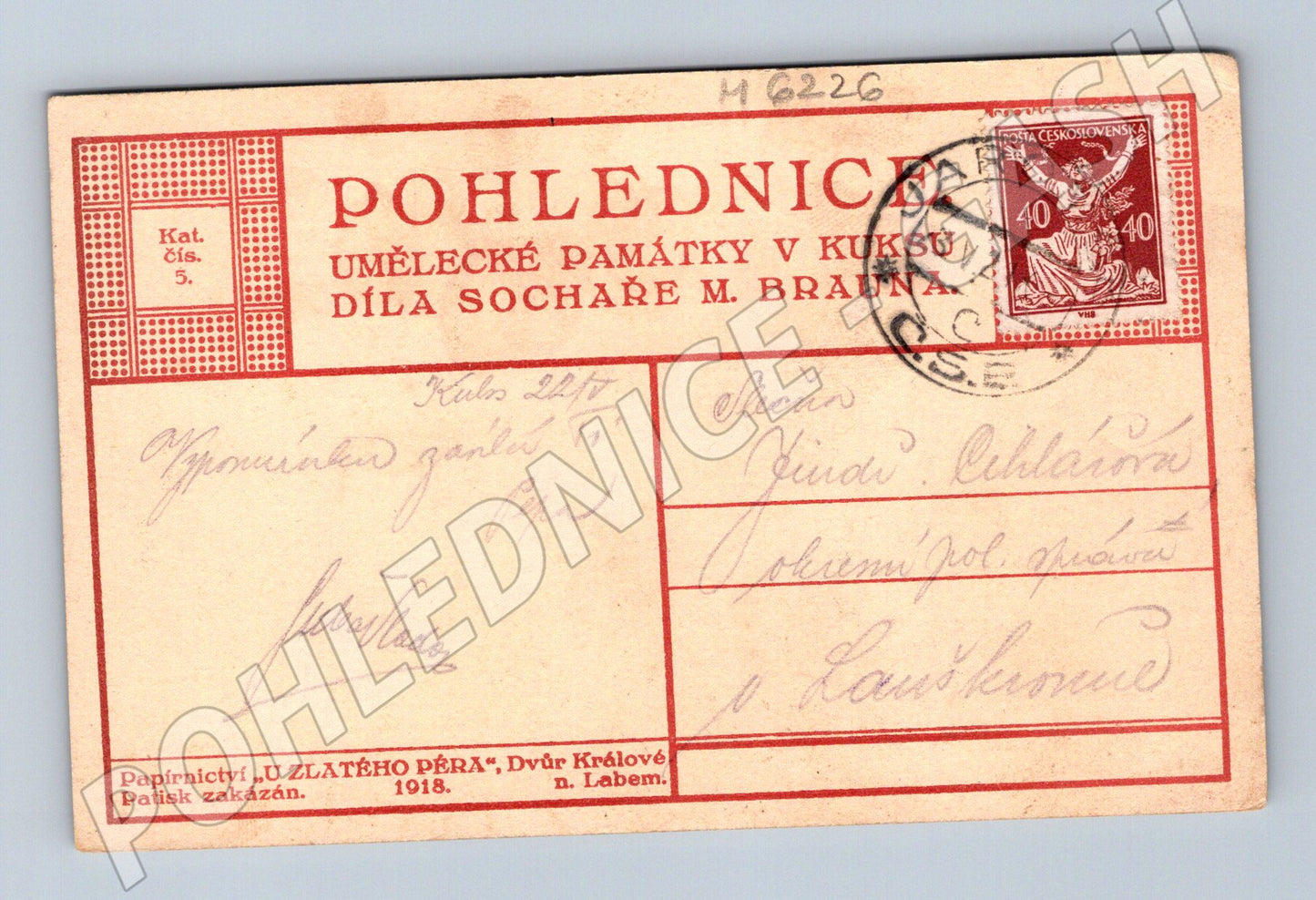 Pohlednice Kuks památky Braun hlavní terasa 1918 (M6226)