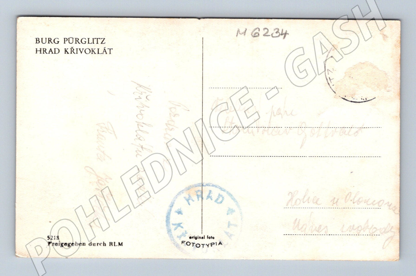 Pohlednice Hrad Křivoklát Pürglitz prošlá (M6234)