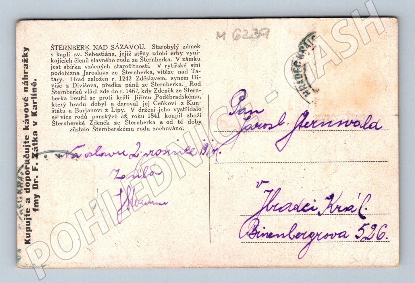 Pohlednice Šternberk nad Sázavou hrad stará (M6239)