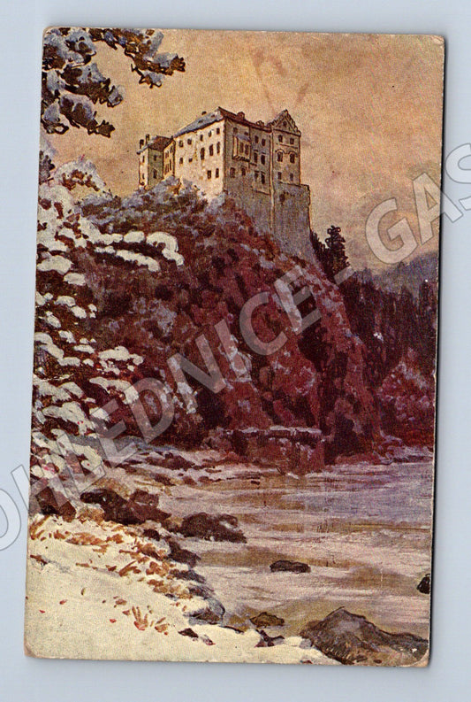 Pohlednice Orlík zámek zimní motiv popsaná (M6242)