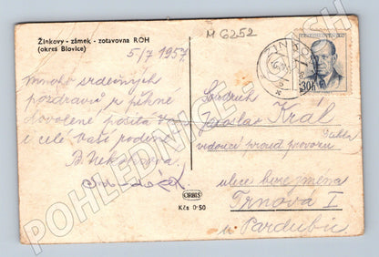 Pohlednice Žinkovy zámek 1957 prošlá (M6252)