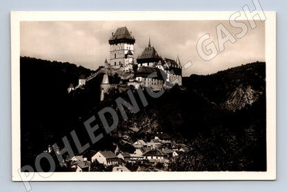 Pohlednice Karlštejn černobílá velmi dobrý stav (M6257)