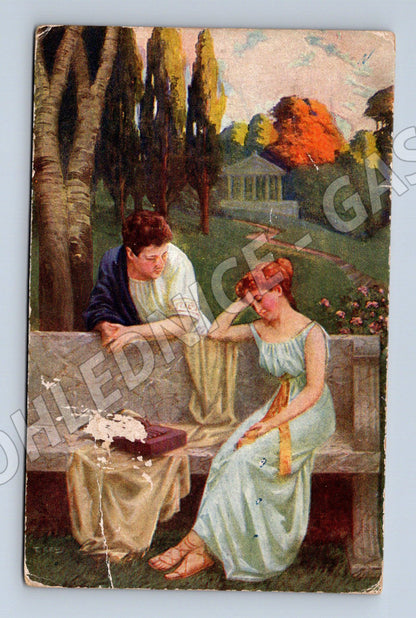 Pohlednice secese dvě ženy zahrada Salon International (M6280)