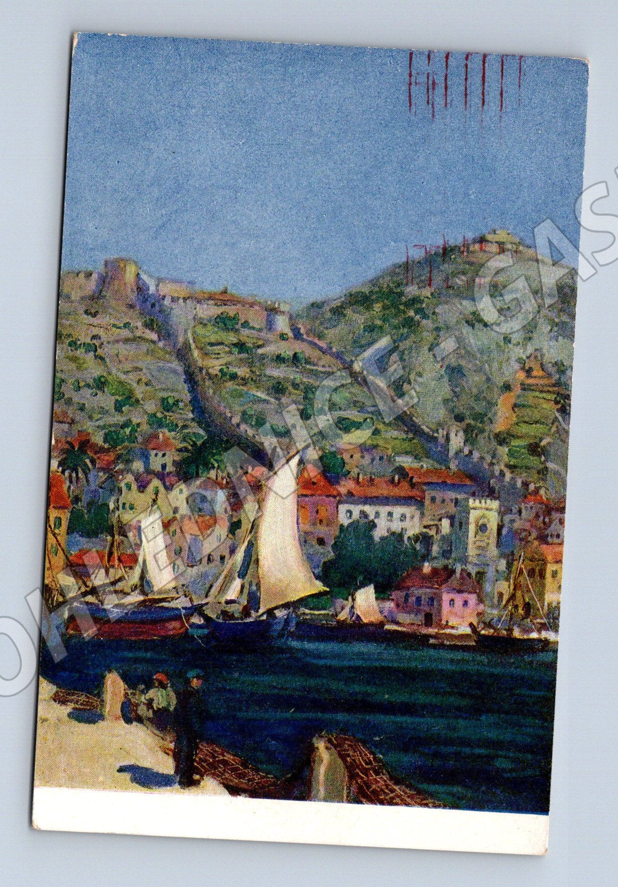 Pohlednice Luka Hvar malovaná 1945 (M6288)