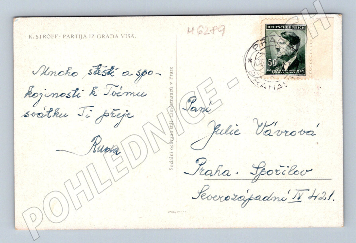 Pohlednice přístav plachetnice rybáři zasláno do Prahy (M6289)