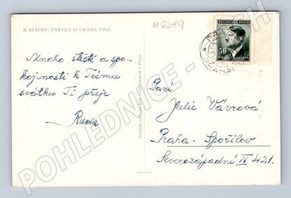 Pohlednice přístav plachetnice rybáři zasláno do Prahy (M6289)