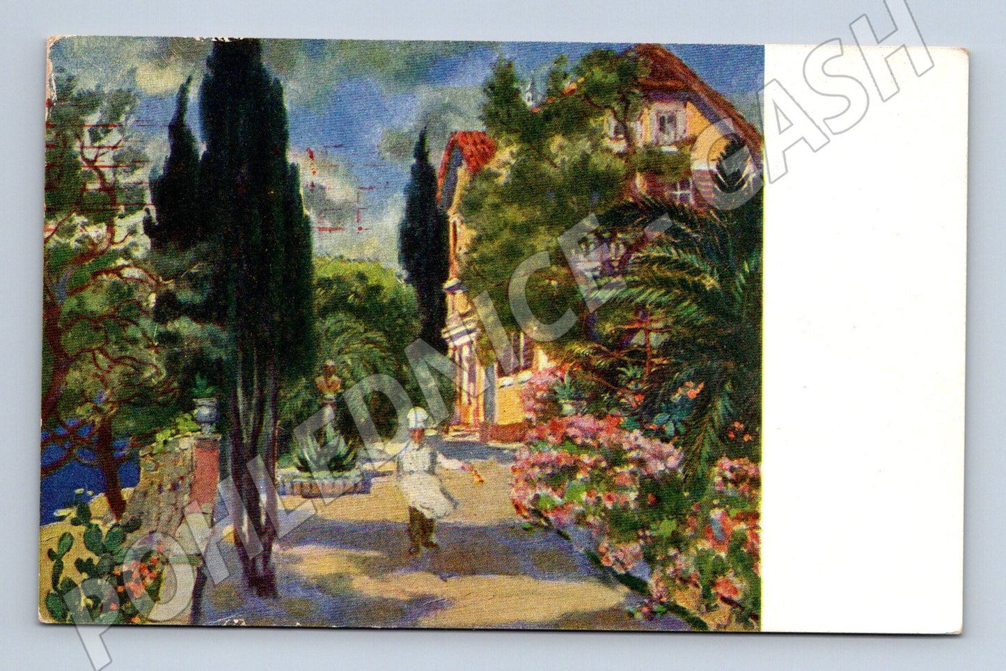 Pohlednice park vila dítě malovaná 40. léta (M6292)