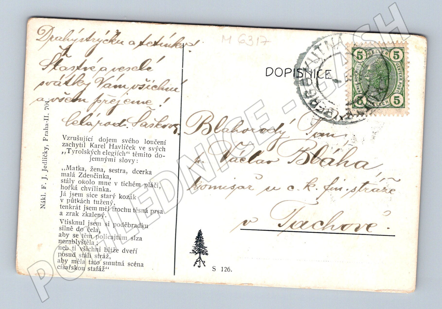 Pohlednice Havlíček loučení rodina malý formát (M6317)