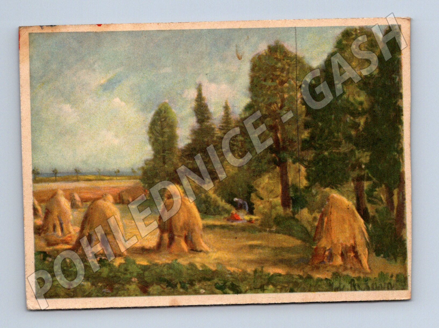 Pohlednice Ryšavá Kačírková krajina stohy sena (M6323)