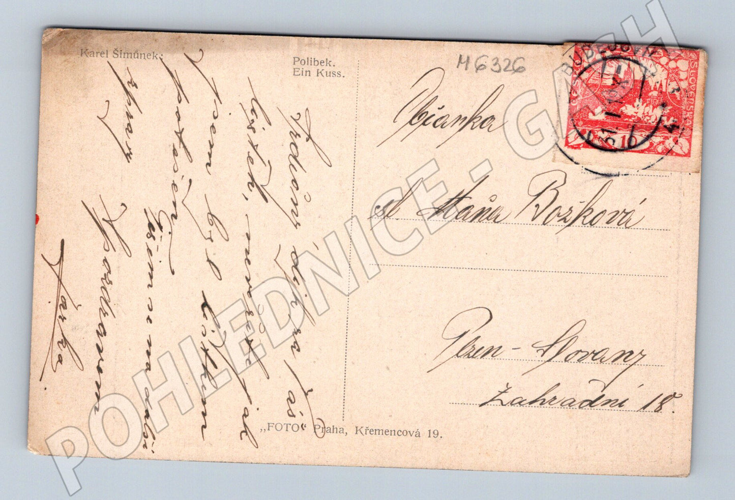 Pohlednice Karel Šimůnek Polibek (M6326)