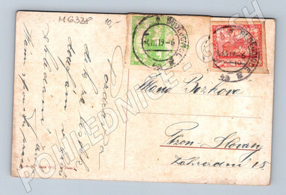 Pohlednice zátiší chřest třešně 1919 (M6328)