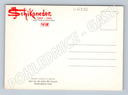 Pohlednice Schikaneder Zimní večer ve městě (M6333)