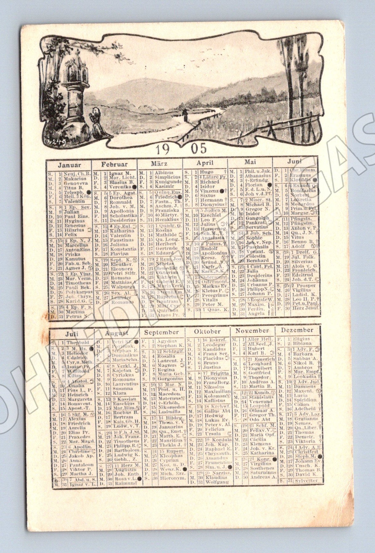 Pohlednice kalendář 1905 malý formát (M6334)