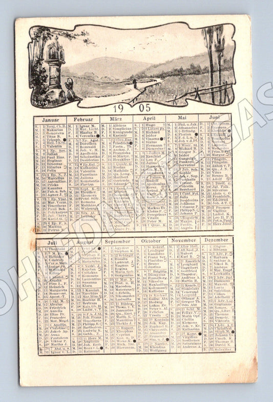 Pohlednice kalendář 1905 malý formát (M6334)