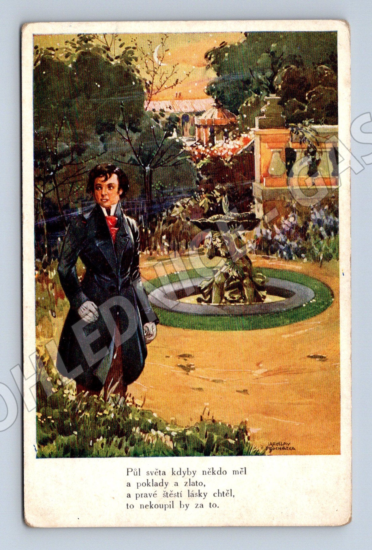 Pohlednice park muž u fontány citát (M6340)