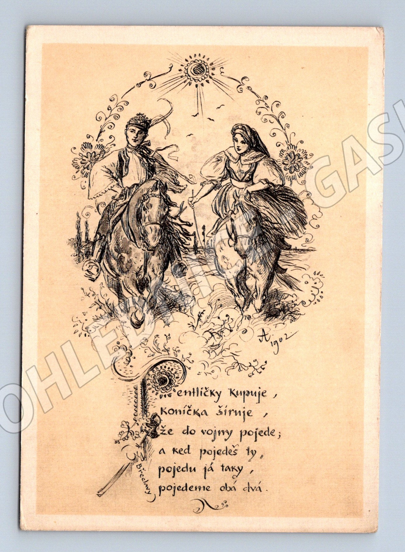 Pohlednice Mikoláš Aleš lidový motiv Orbis (M6348)